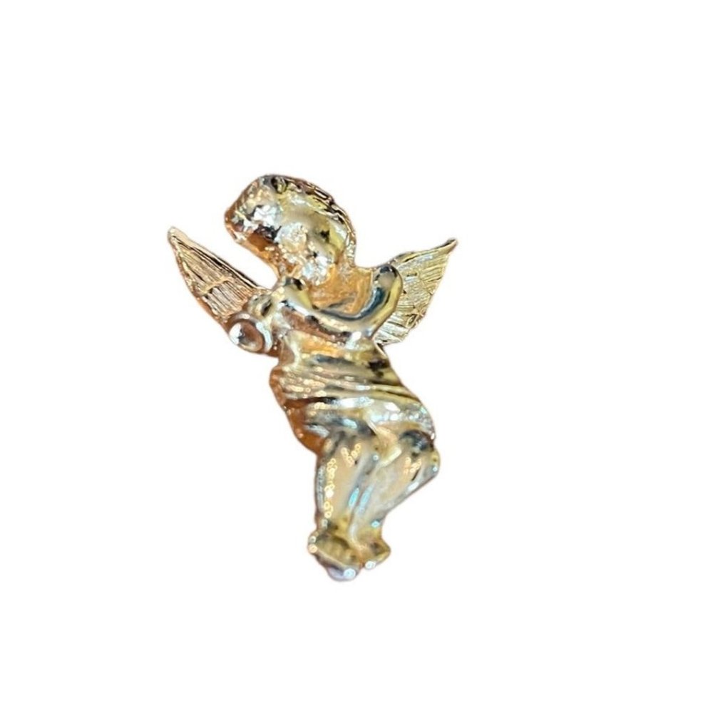 Gerry's Goldtone Angel with Trumpet Pin Brooch 1.5"‎ Cherub